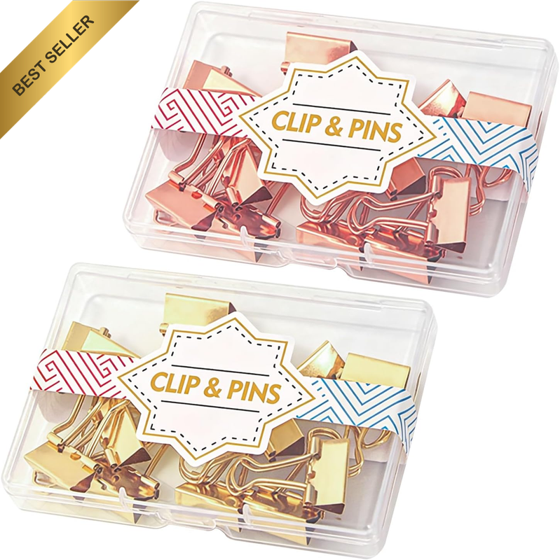 Cute Gold & Rose Gold Binder Clips, Metallic Solid Paper Clamps for Home Busines