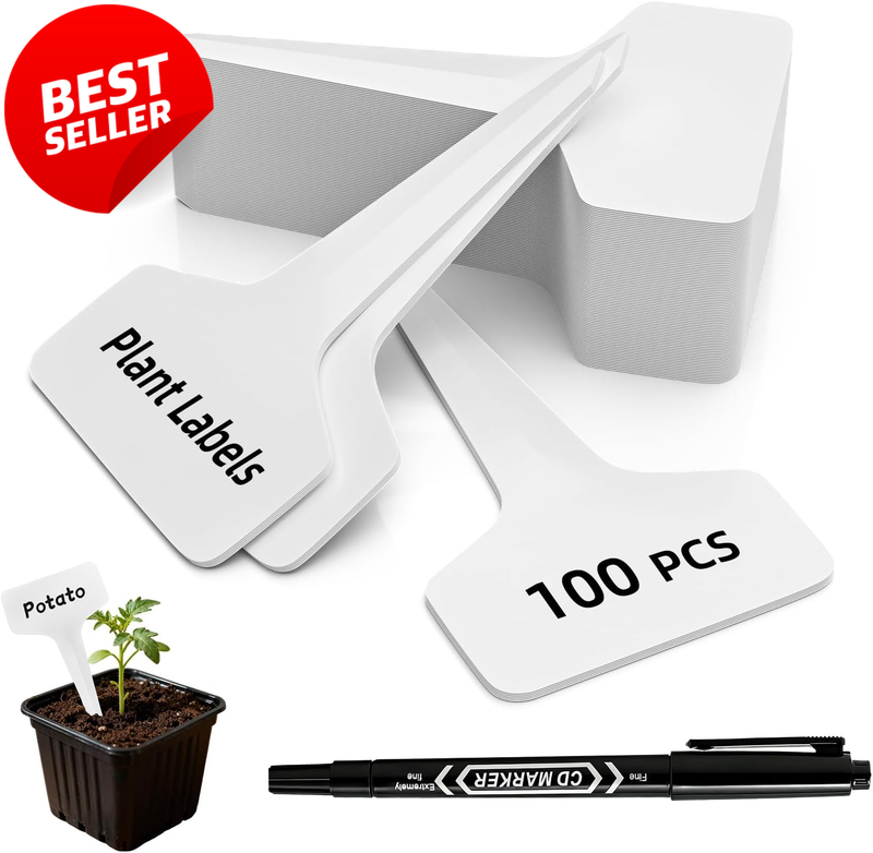 100Pcs T-Type Plant Labels Waterproof Plastic Tags 4 Inch Marker Pen - US