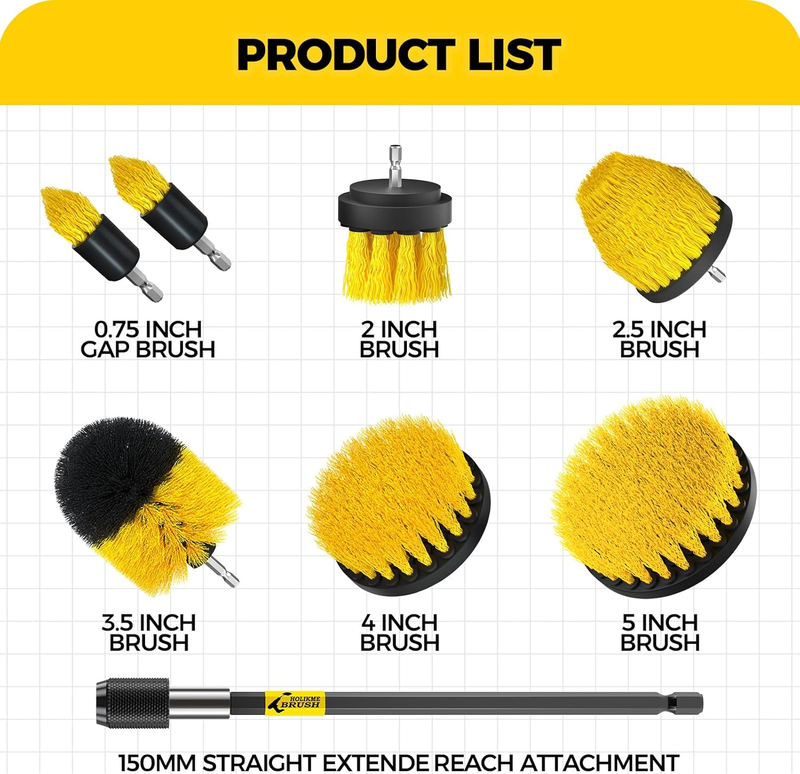 8 Piece Drill Brush Attachments Set, Power Scrubber Brush with Extend Long Attac