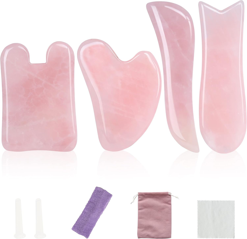 Gua Sha Massage Tool - Facial Tools Gua Sha Scraping 4 Types Natural Pink Crysta