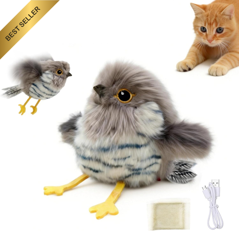 Cat Toys Flapping Bird (No Flying), Lifelike Sandpiper Chirp Tweet, Rechargeable