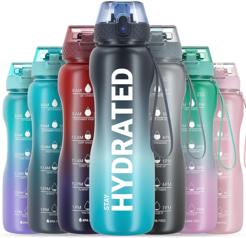 , 17 Oz Water Bottles For School With Straw, One-hand Operated