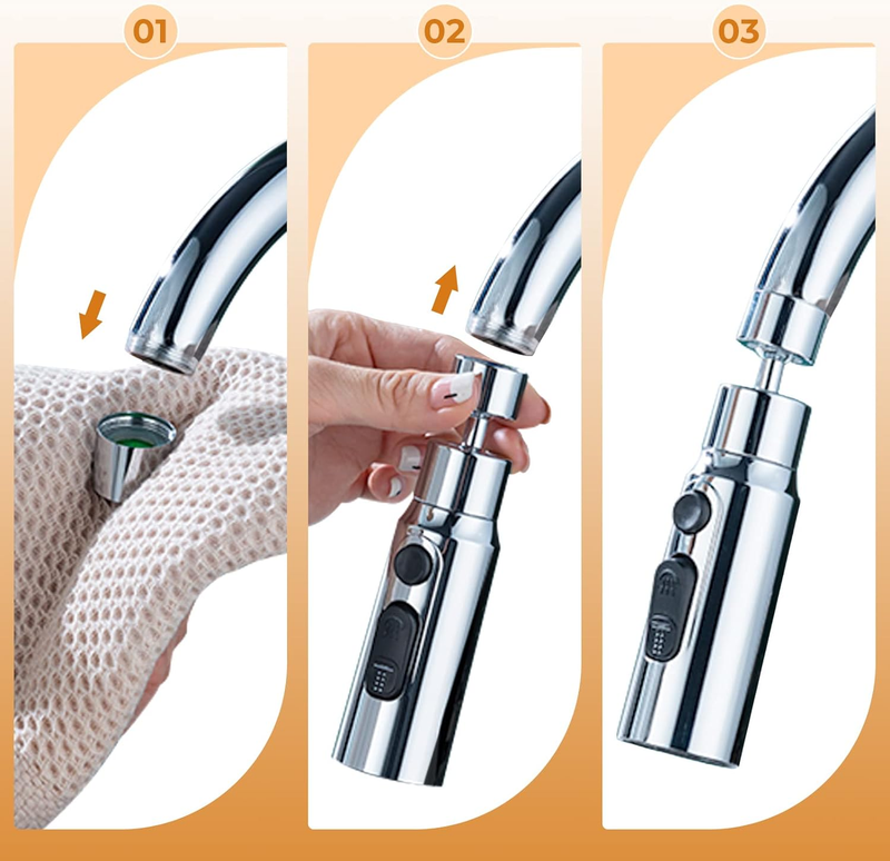 3-Mode Faucet Head Replacement with Rotatable Sprayer Attachment - Fits Most Sta