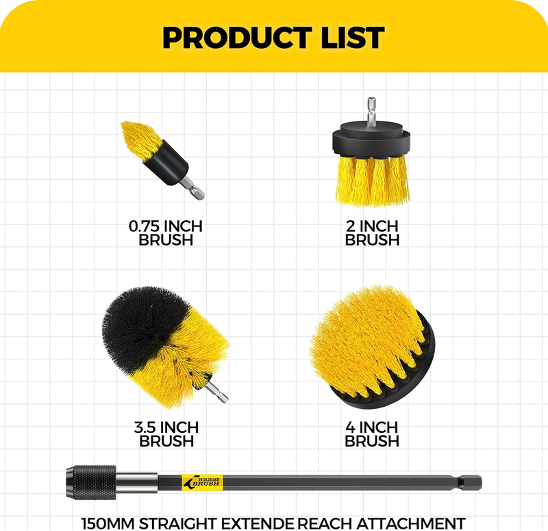 5Pack Drill Brush Power Scrubber Cleaning Brush Extended Long Attachment Set All