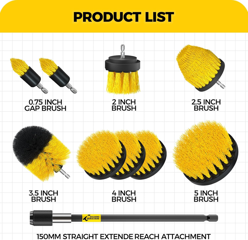 10Pieces Drill Brush Attachments Set, Power Scrubber Brush with Extend Long Atta