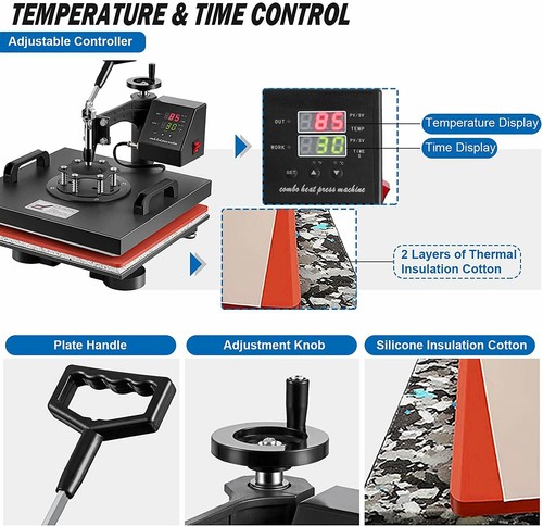 15"x15" 5 in1 T-Shirt Heat Press Machine Transfer Sublimation Mug Hat Plate