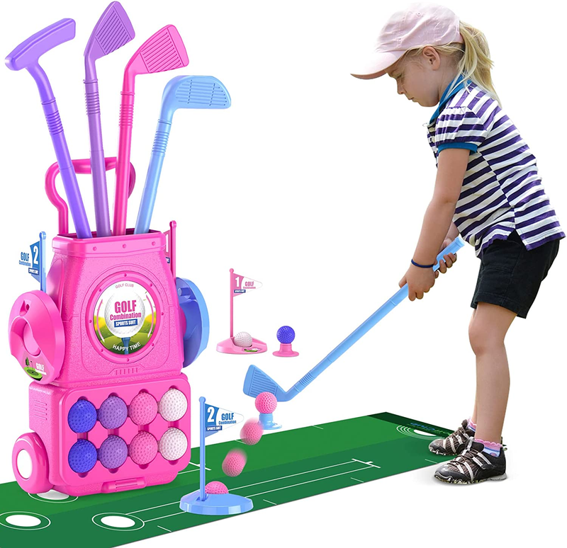 Clubs Set With 8 Balls, Putting Mat, 4 Golf Sticks, 2 Practi