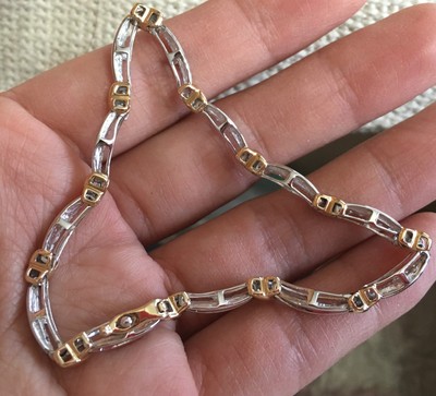 10k 2Tone Gold Natural Diamond Tennis Link Bracelet Anniversary Gift