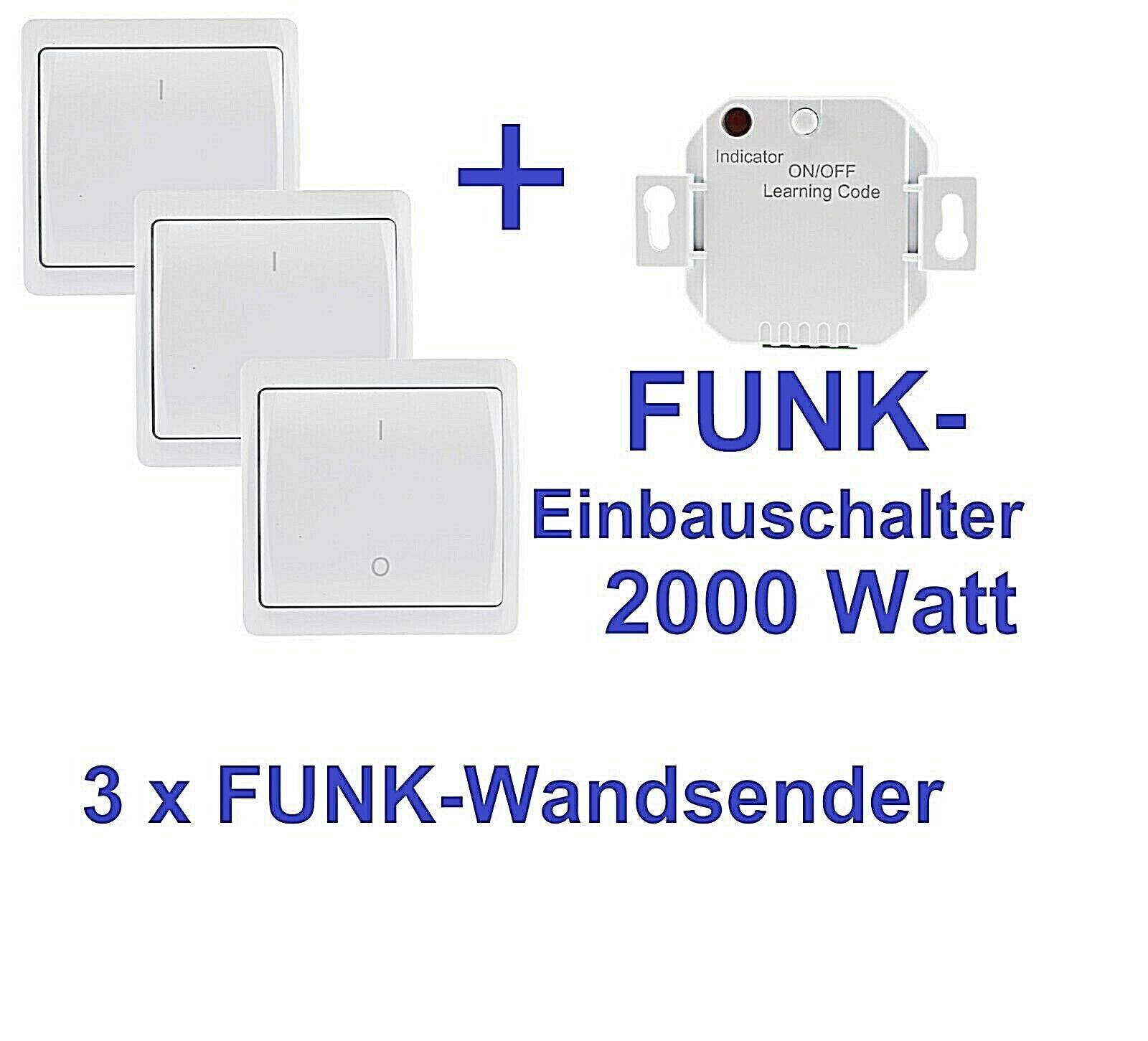 Funkset Einbau-Schalter UP Empfänger 3 Wand-Sender Fernbedienung Licht kabellos 
