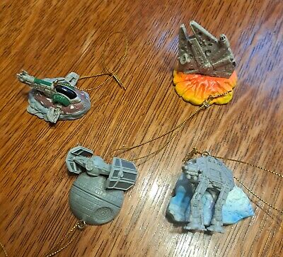 4 Vehicles of Star Wars Mini Plastic Ornaments Decorations Used Great Condition