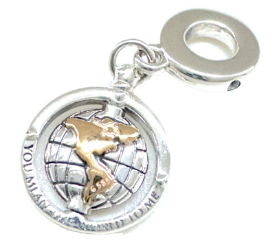 PANDORA SS and 14K Gold Spinning World Dangle Travel Charm 799303C01