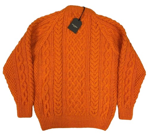 FILSON FILSON WOOL FISHERMAN'S SWEATER 20205484 ORANGE FLAME SCOTTISH CABLE HAND KNIT