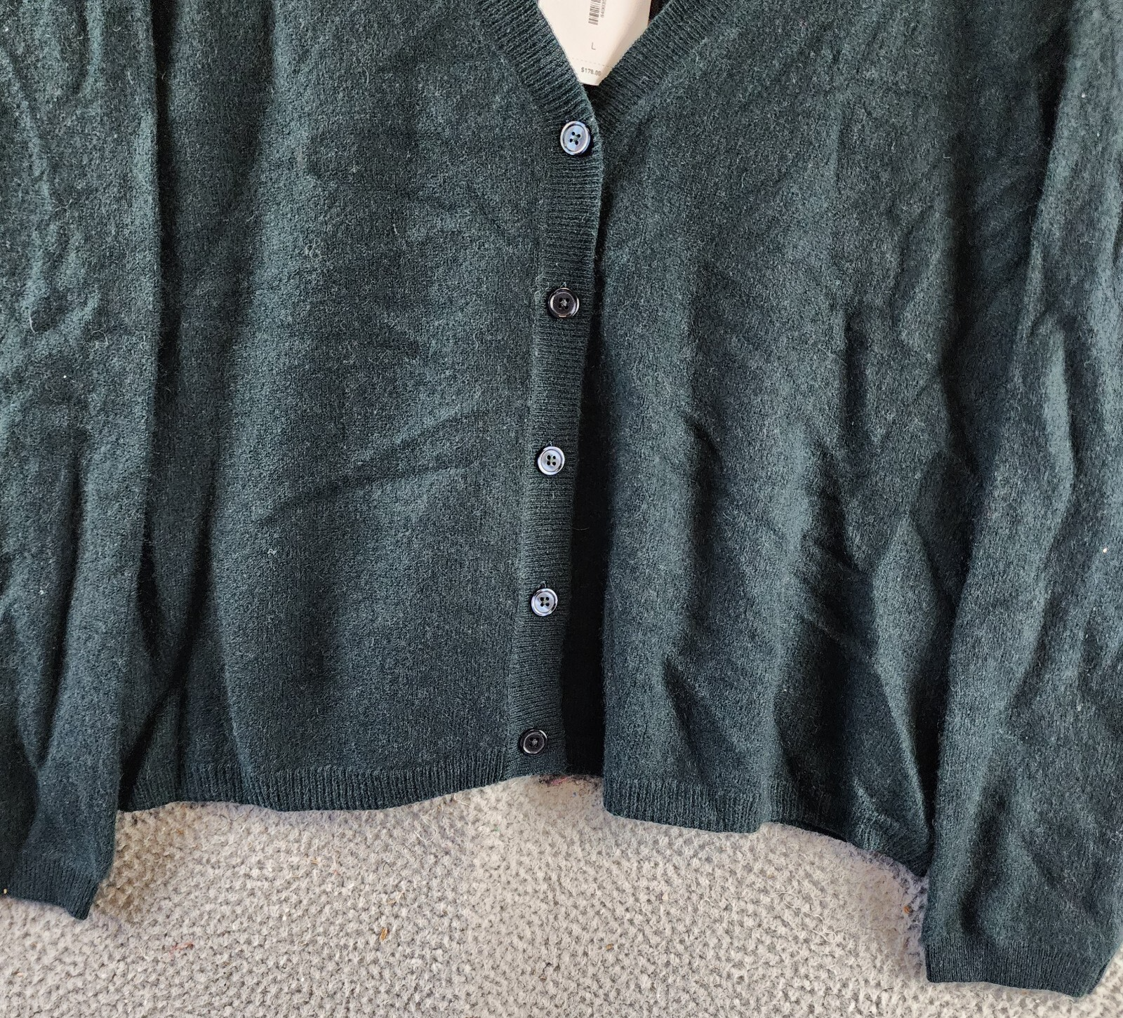C by Bloomingdale's Cashmere V Neck Cardigan Women's L Dark Green Button Closure - Picture 2 of 12