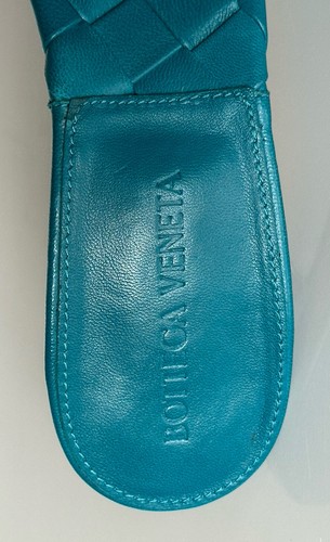 Pre-owned Bottega Veneta $1500  Lido Intrecciato Leather Mules Vintage Blue 7 Us 608854