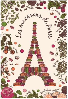 TORCHONS & BOUCHONS, ''MACARONS de PARIS'' FRENCH KITCHEN / TEA TOWEL, 100% COTTON
