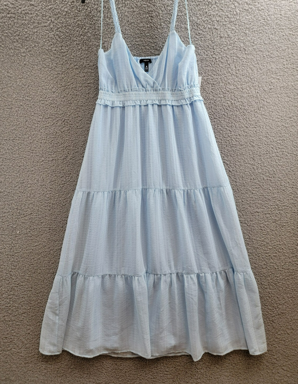 Aqua Braided Strap Maxi Dress Womens XL Sky Blue Tiered Sweetheart Neck Pullover - Picture 2 of 14