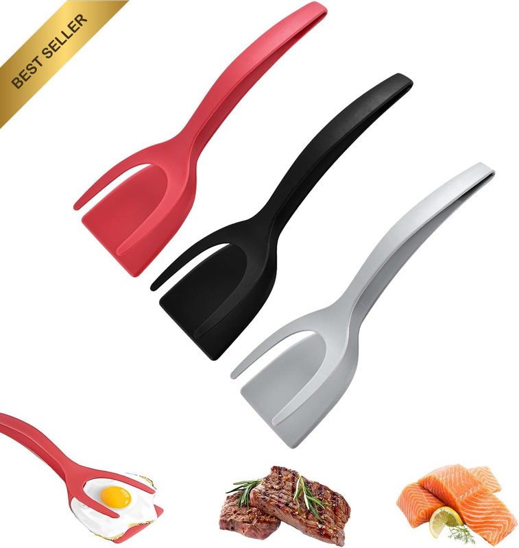 2 in 1 Egg Flipper Spatula Set - 3Pcs Nylon Non-Stick Grip and Flip Omelette Spa