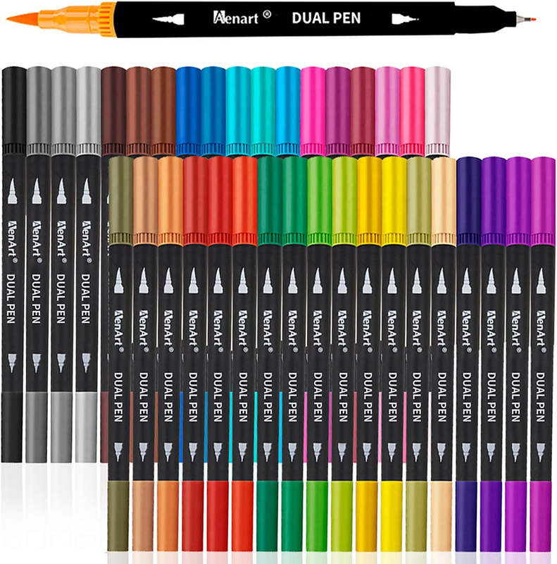 Dual Brush Pens For Kids Adult Coloring Book Drawing 60 Pcs