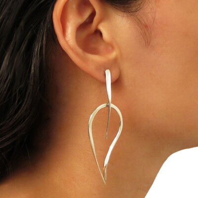 Large Tree Leaf 925 Sterling Silver Drop Earrings