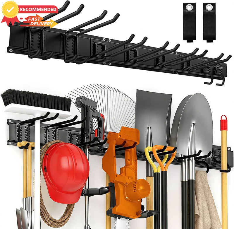 11 PCS Garage Tool Organizer - Wall Mount Rack, Heavy Duty with 8 Hooks