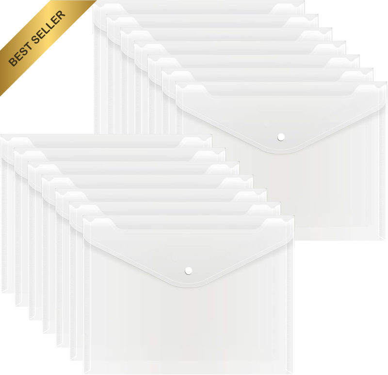 14Pcs Plastic Envelopes, Clear Poly Folders with Button Snap Closure for Documen