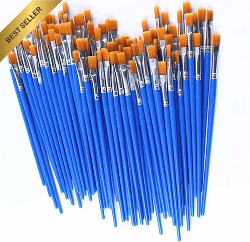 60 Pcs Flat Paint Brushes with Nylon Hair,Small Brush Bulk for Detail Painting,S