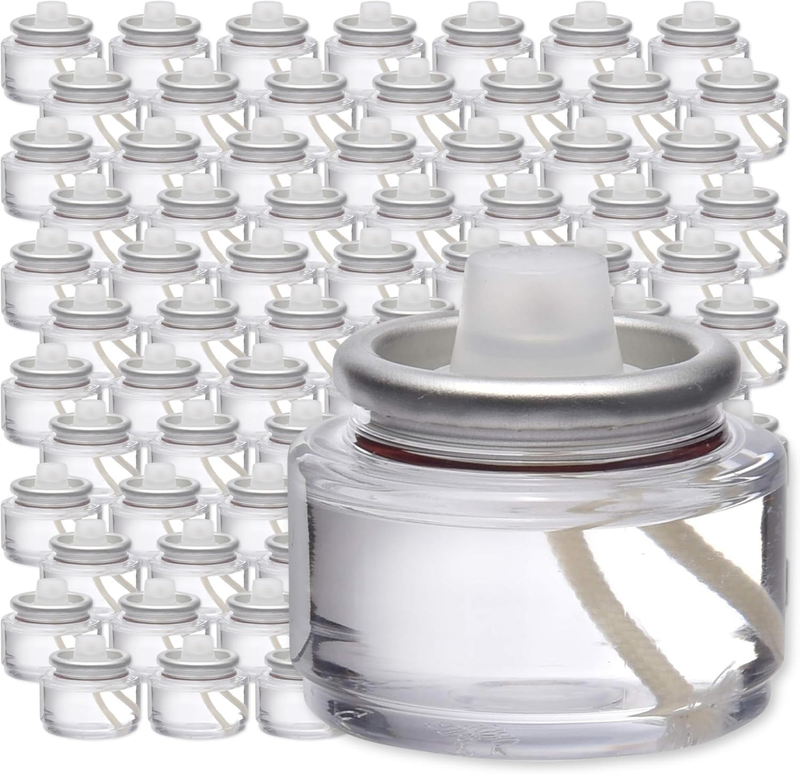 Disposable Liquid Candles, 8 Hour, for Use in Glass Votive Tealight Lamp Holders, Restaurant Wedding Table Top Lights, Child Resistant Closures, 90 Pieces, Clear Fuel Oil HD8-90
