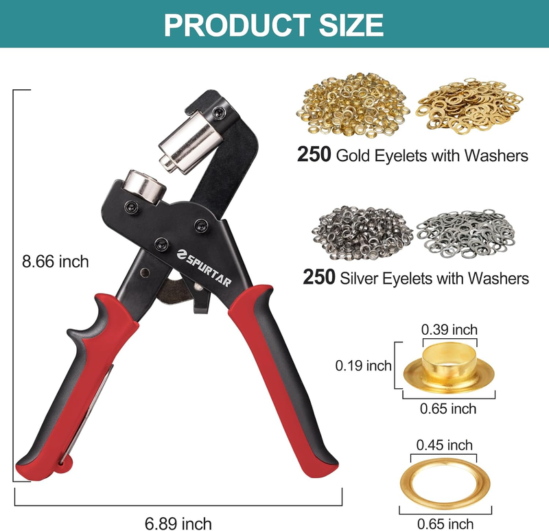 Grommet Tool Kit 3/8'' Handheld Grommet Kit Magnetic Eyelet Tool with 10mm Hollo