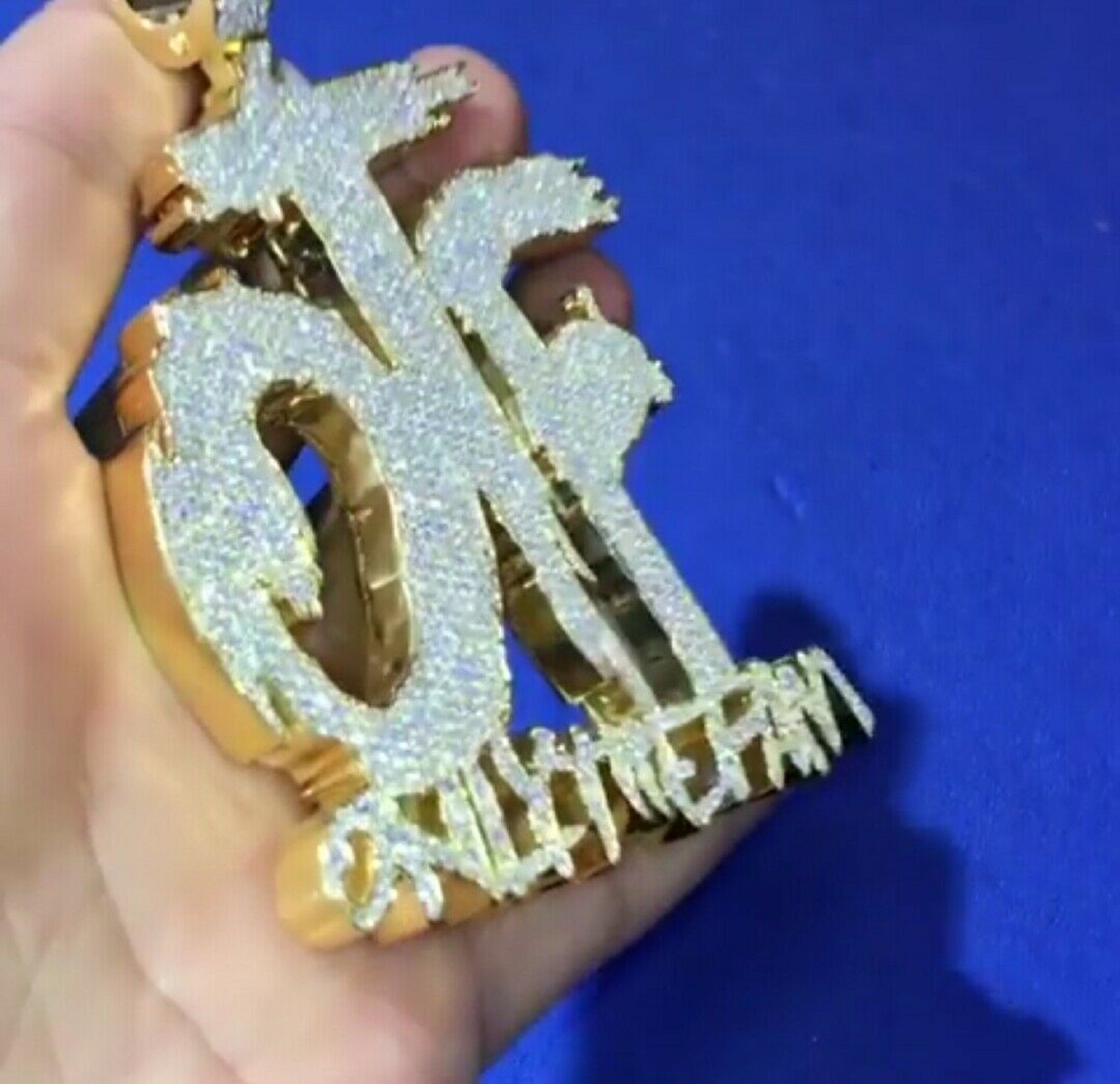 Pre-owned Handmade Men's Real 925 Silver 2.10cts Simulated Diamond Custom "otf" Name Pendant In Gold