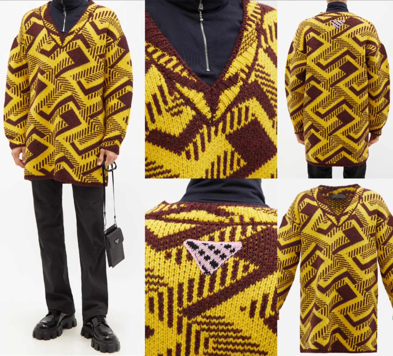 Pre-owned Prada Pullover Oversized Geometric V-neck Knitted Jumper Shetland Jumper S In Multicoloured