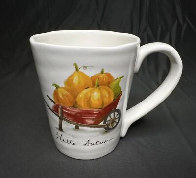 Pier 1 Imports Hello Autumn Pumpkins Ironstone Mug 4 1/2 