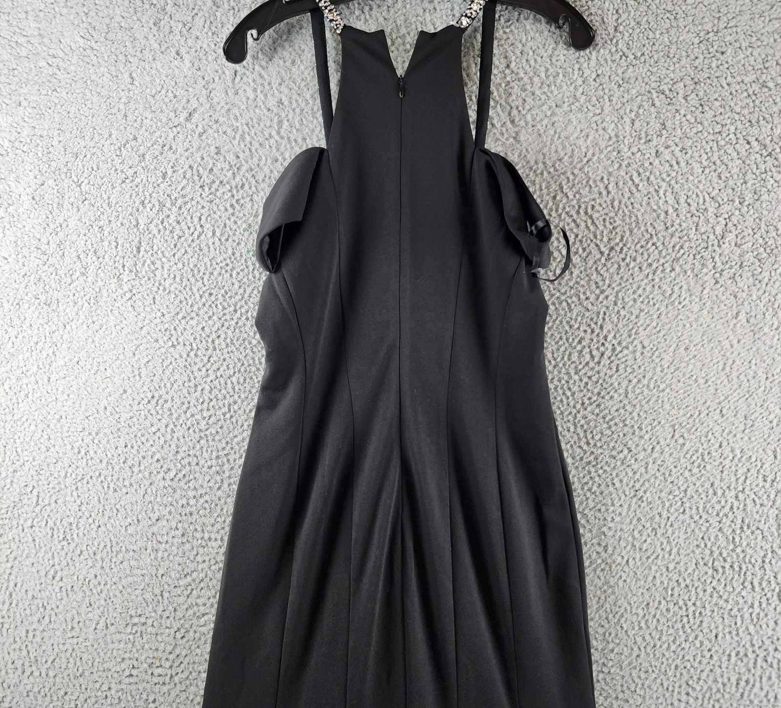 AQUA Embellished Neck Cutout Scuba Gown Women's 12 Black Scoop Neck Back Zip - Picture 14 of 14