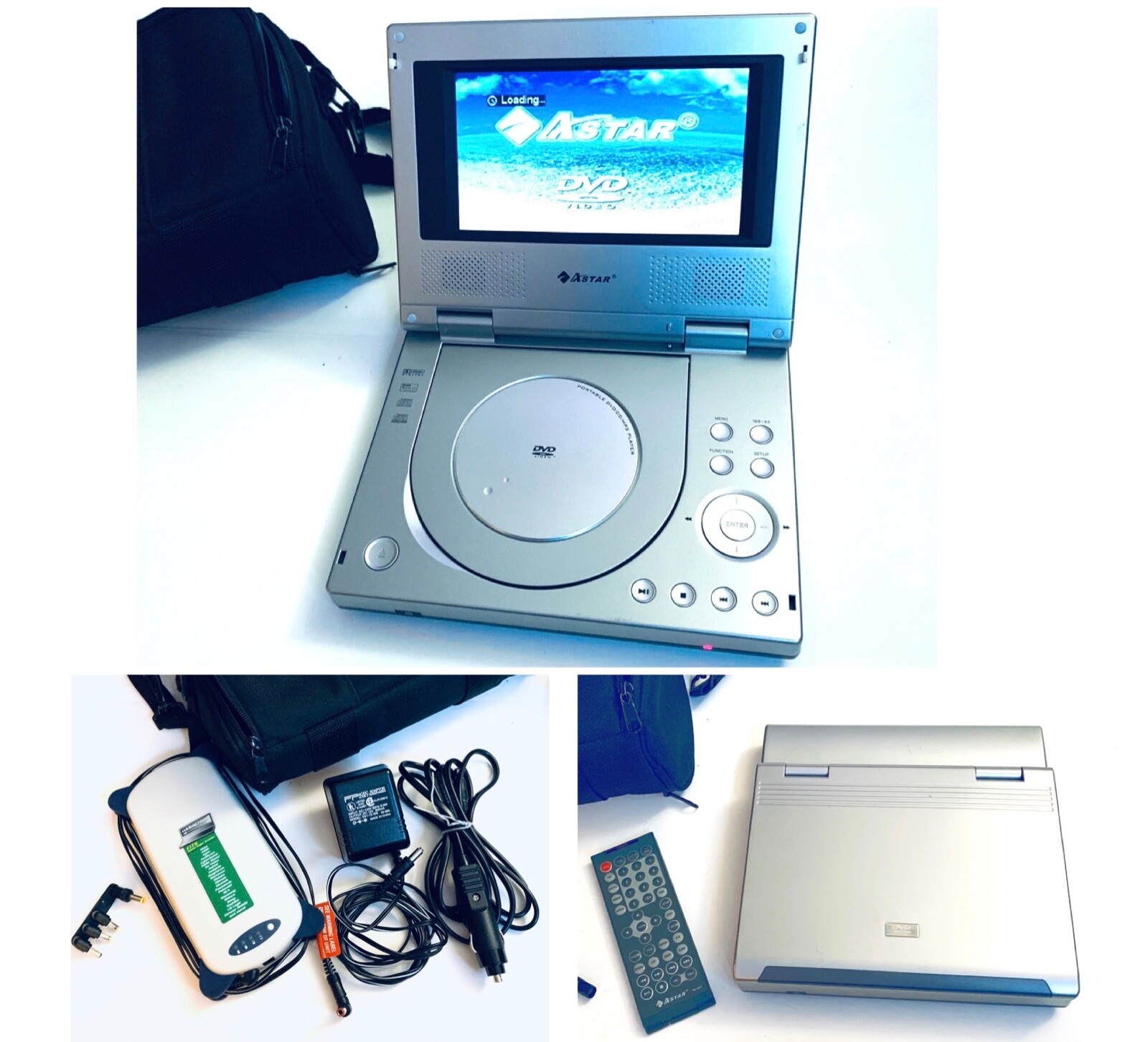 Astar PD-3010 Portable DVD Player Case Cords Battery Charger