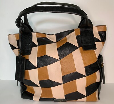 Fossil Emmerson Patchwork Satchel Neutral Multi Bag