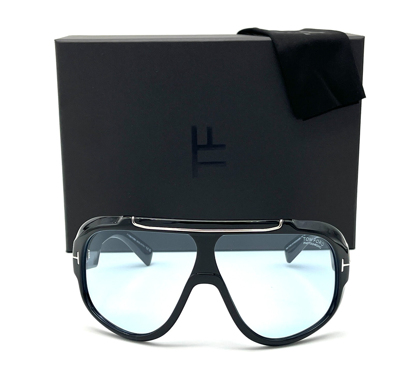 Pre-owned Tom Ford Rellen Ft1093 01v Black / Blue Photochromic 71mm Sunglasses Tf1093