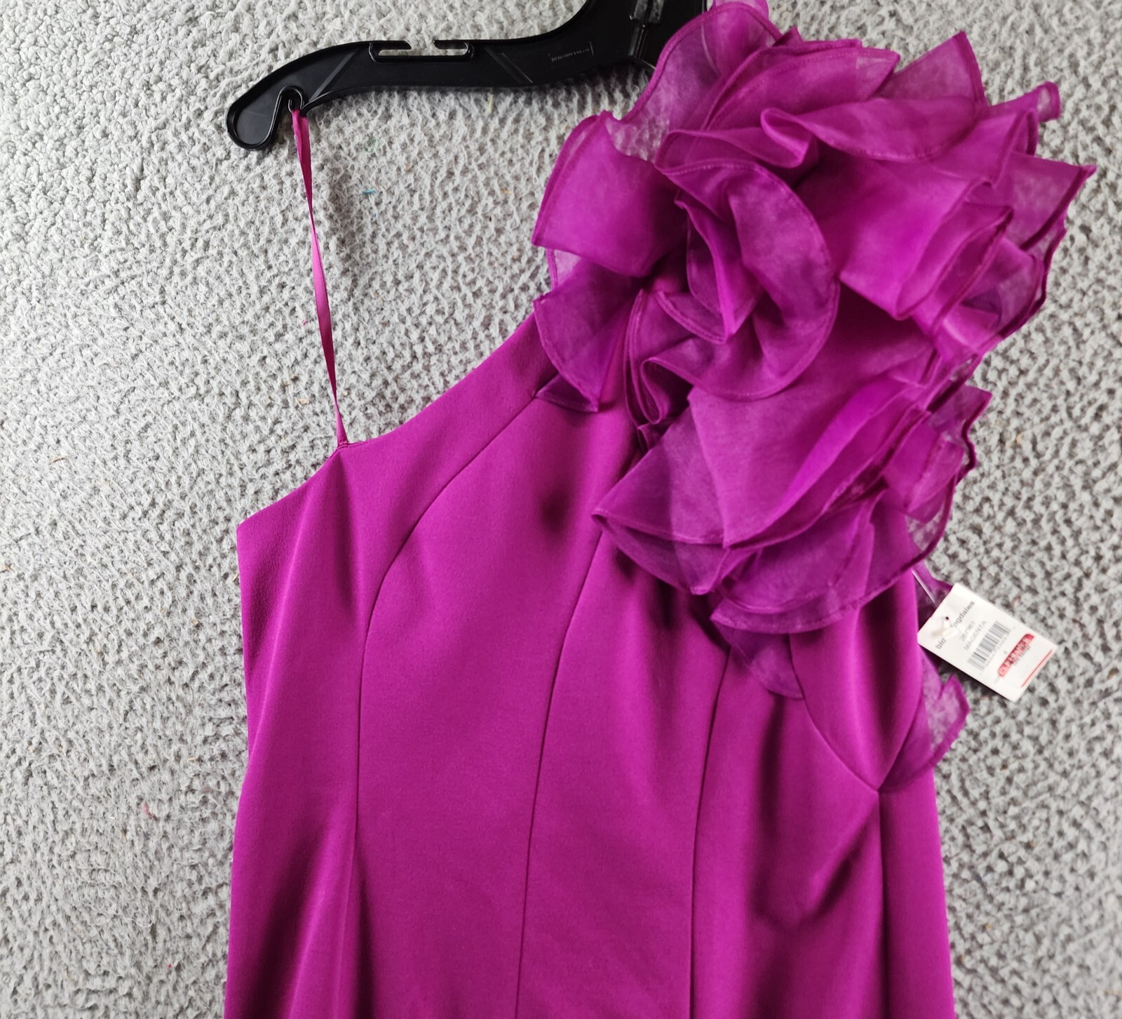 Marina Ruffled One Shoulder Sleeveless Sheath Dress Women's 4 Magenta Side Zip - Picture 10 of 11