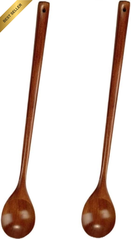 2 Pieces Long Handle Wooden Spoons Wooden Stirring Soup Spoon round Spoons for C