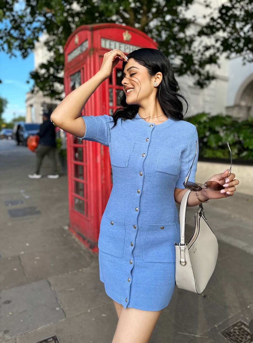 ZARA WOMAN SS24 NWT GLOD BUTTON MINI KNIT DRESS BLUE _3471