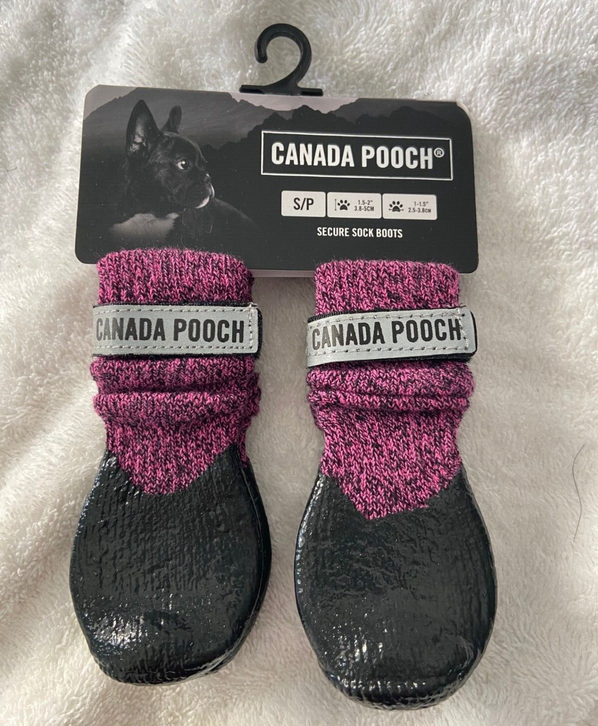 Canada Pooch Secure Sock Boots Dog Booties Pink & Black S/P NWT