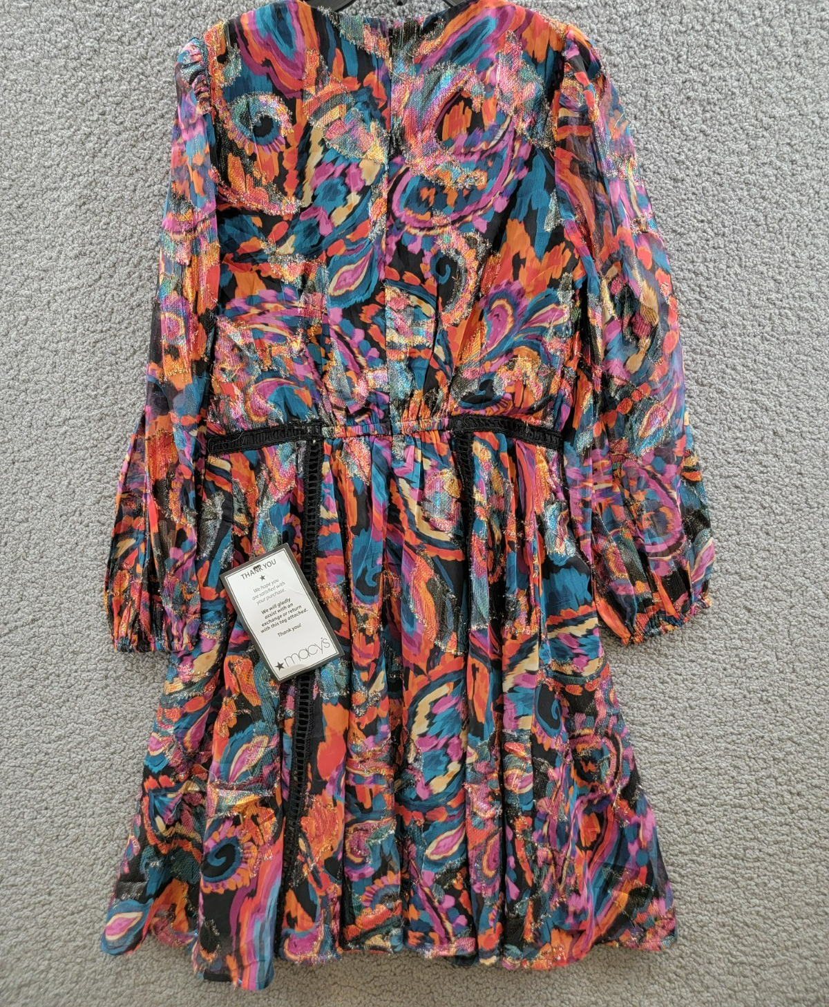 Vince Camuto Metallic Chiffon Fit & Flare Dress Women's 6 Multi Quarter Sleeve - Picture 13 of 18