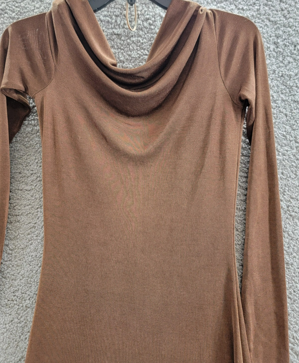 WAYF Everly Midi Dress Women's XS Brown Asymmetric Drape Neck Ruched Pullover - Picture 11 of 13