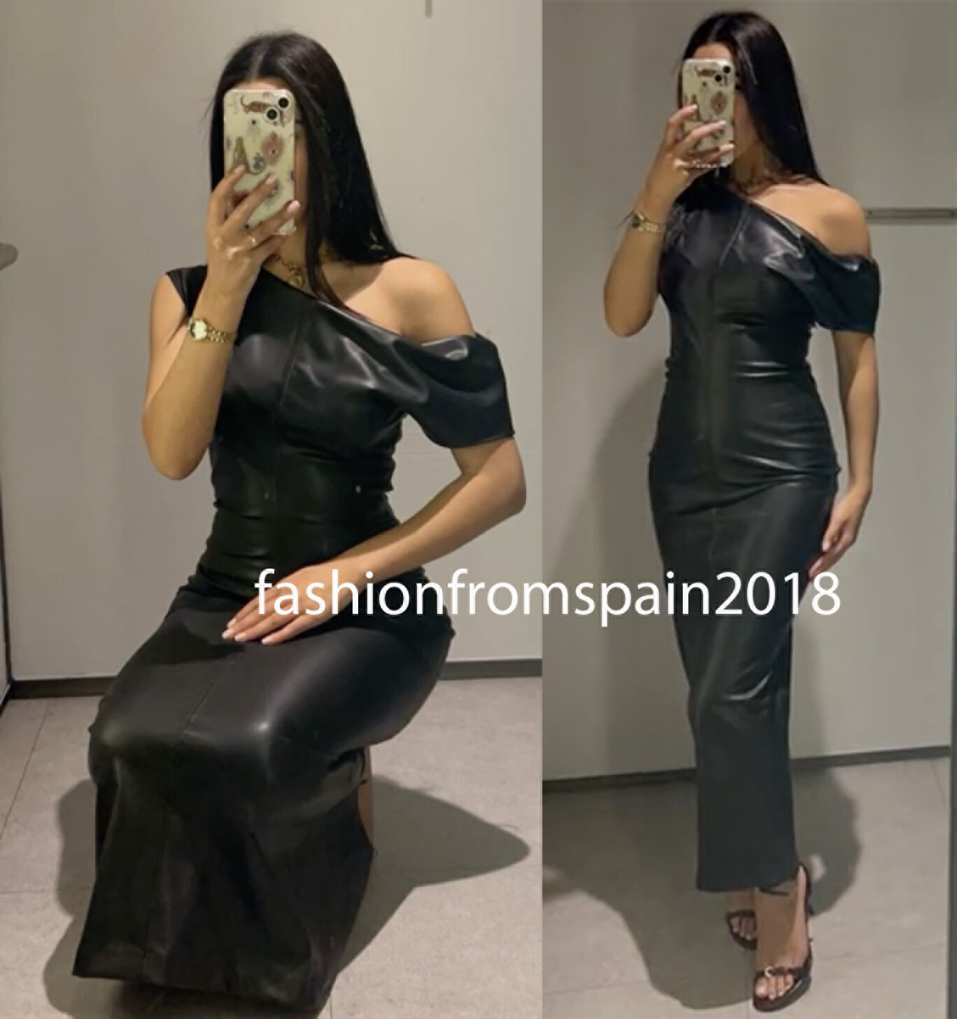 ZARA NEW WOMAN MIDI ASYMMETRIC ZW COLL. DRAPED FAUX LEATHER
