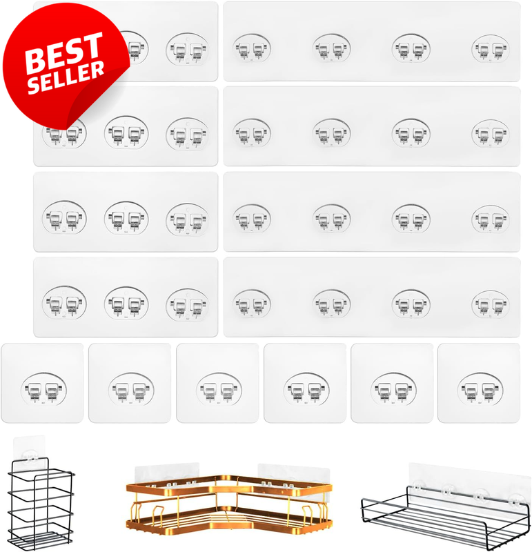 14 Pack Shower Caddy Adhesive Hooks Strong Replacement for Shelf Basket Rack - U