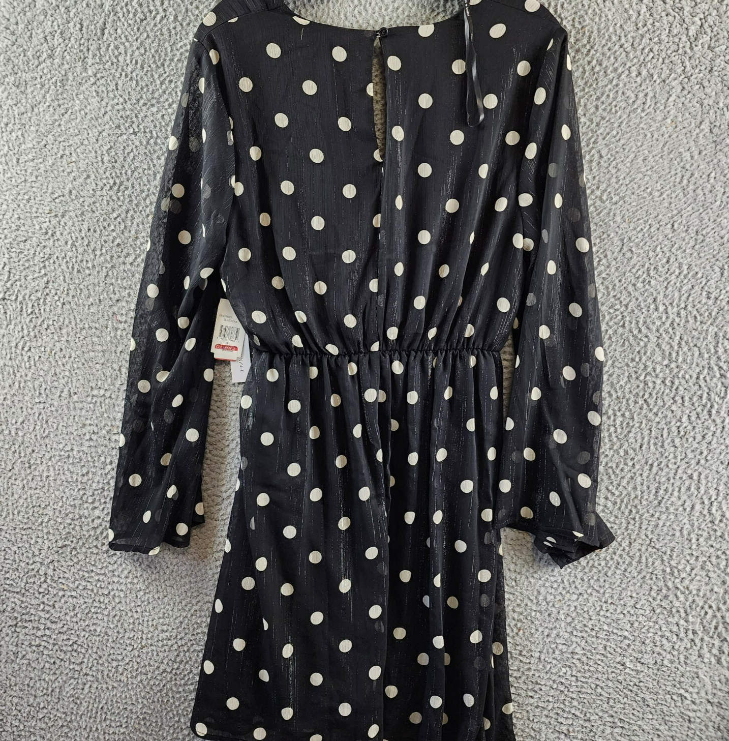 Emma & Michelle Faux Wrap Dress Women's M Black/White Dot Snap Front Button Back - Picture 9 of 11