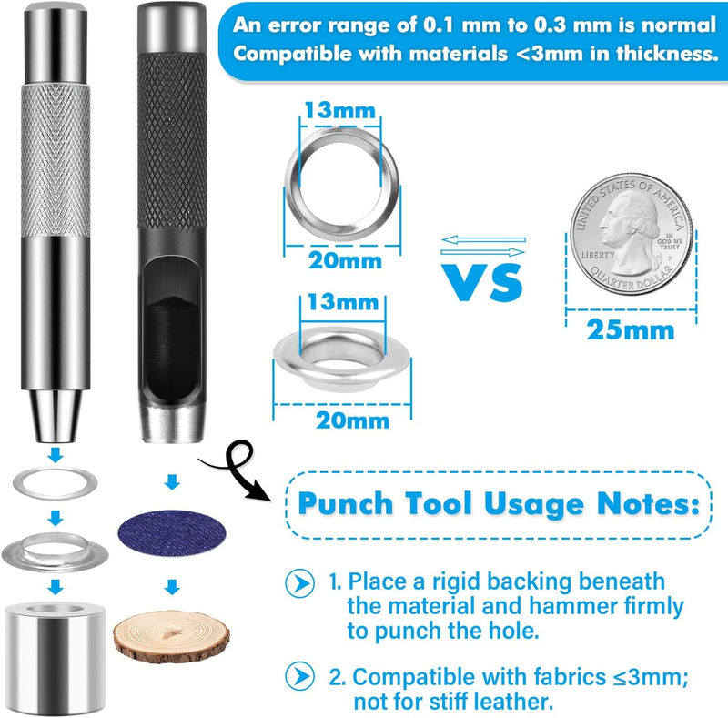 120 Sets Grommet Tool Kit 12.7mm,  Grommet Eyelets Kit with Setting Tools and St