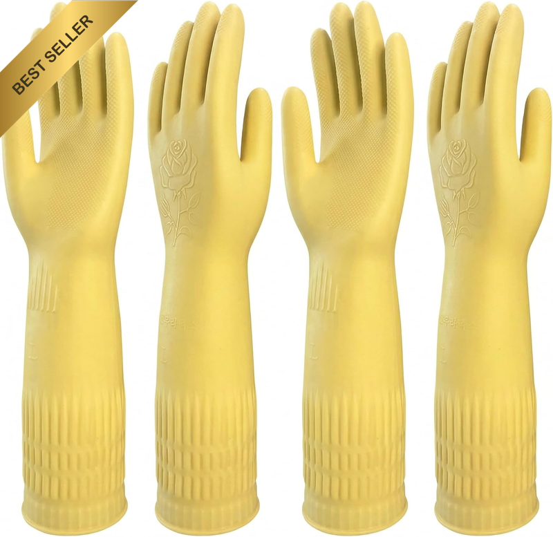 2 Pairs Non-Slip Dishwashing Gloves, Waterproof Reusable Rubber Cleaning Gloves