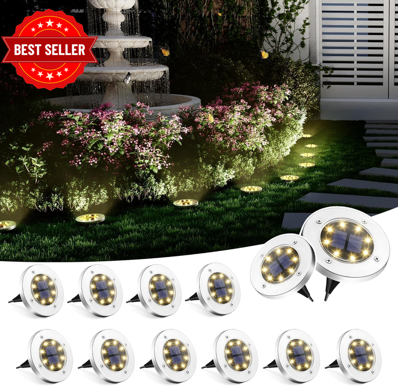 Solar Ground Lights, Waterproof Garden Lights Outdoor 12 Pack, Upgraded Solar Ga