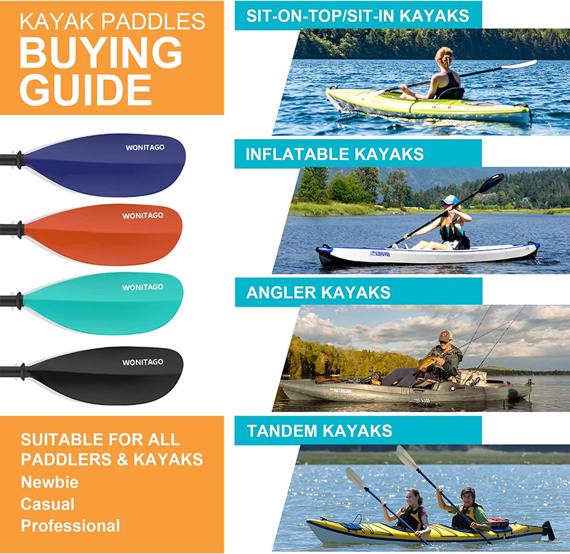 Kayak Paddles Carbon Fiber Shaft Paddle with Nylon Blades, Floating Adjustable K