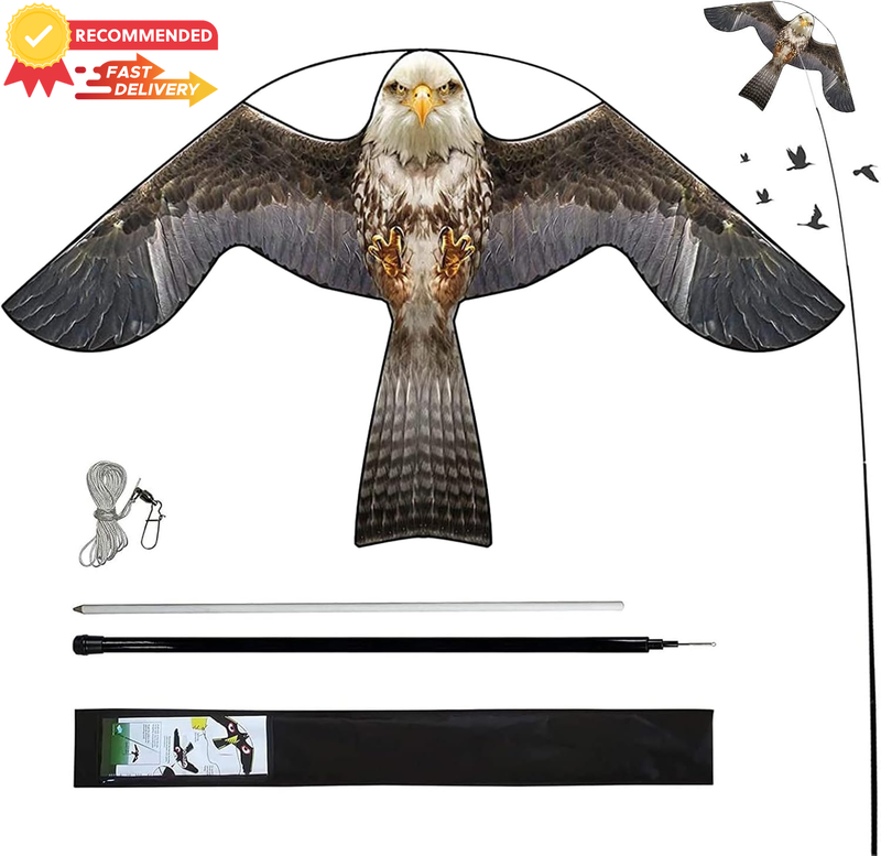 Bird Hawk Flying Kite Scarer with 4M Pole - Farm Garden Crop Protector