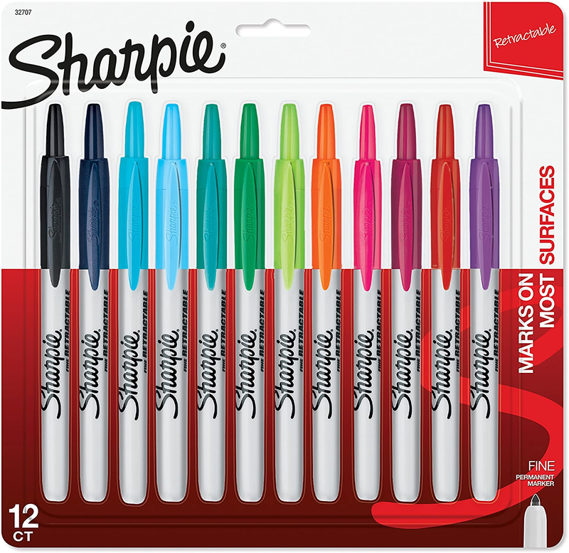 Sharpie 32707 Retractable Permanent Markers, Fine Point, Ass